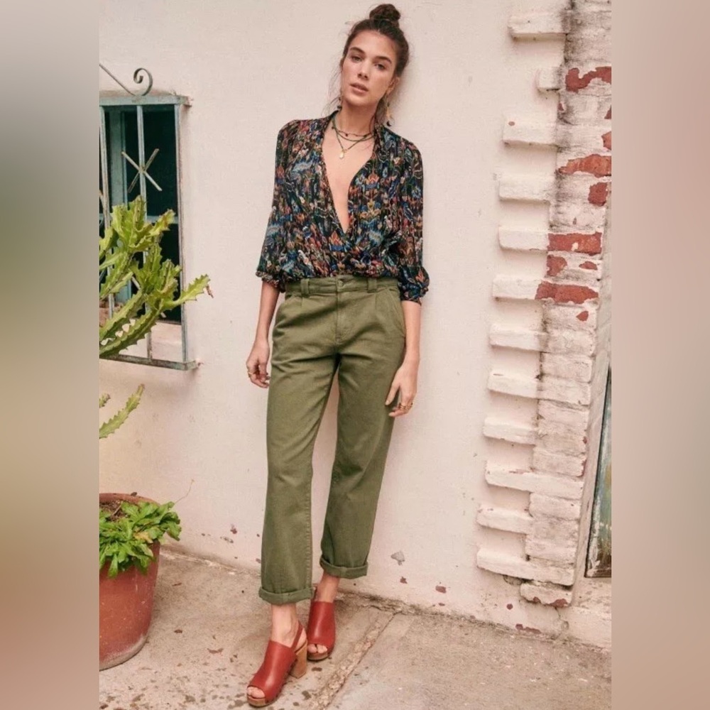 Sezane Manu organic cotton khaki green trousers: women’s size 38